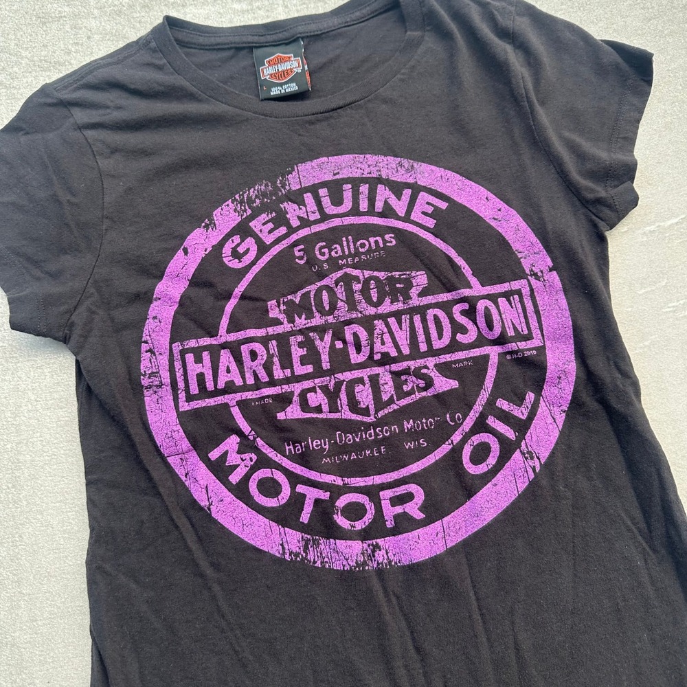 Harley Davidson Womens Shirt Black Purple Graphic Tee Wabash Valley Large 2010